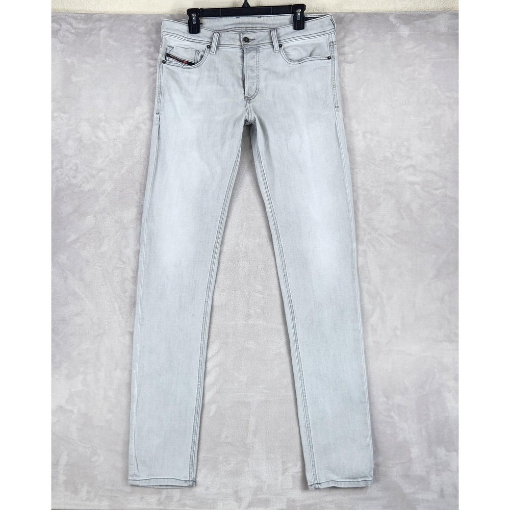 Diesel Sleenker Jeans Mens 33x34 Light Gray Skinny Stretch Denim Pants 009PY